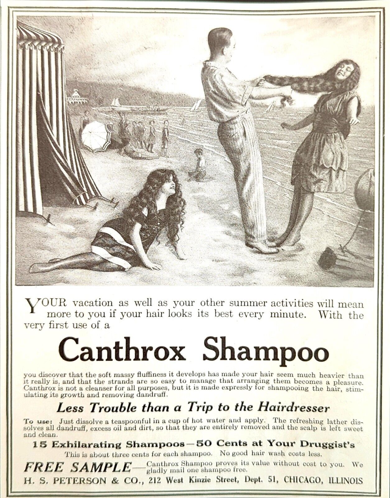 1916 Canthrox Shampoo Summer Vacation Two Women Long Hair Vacation Print Ad 118