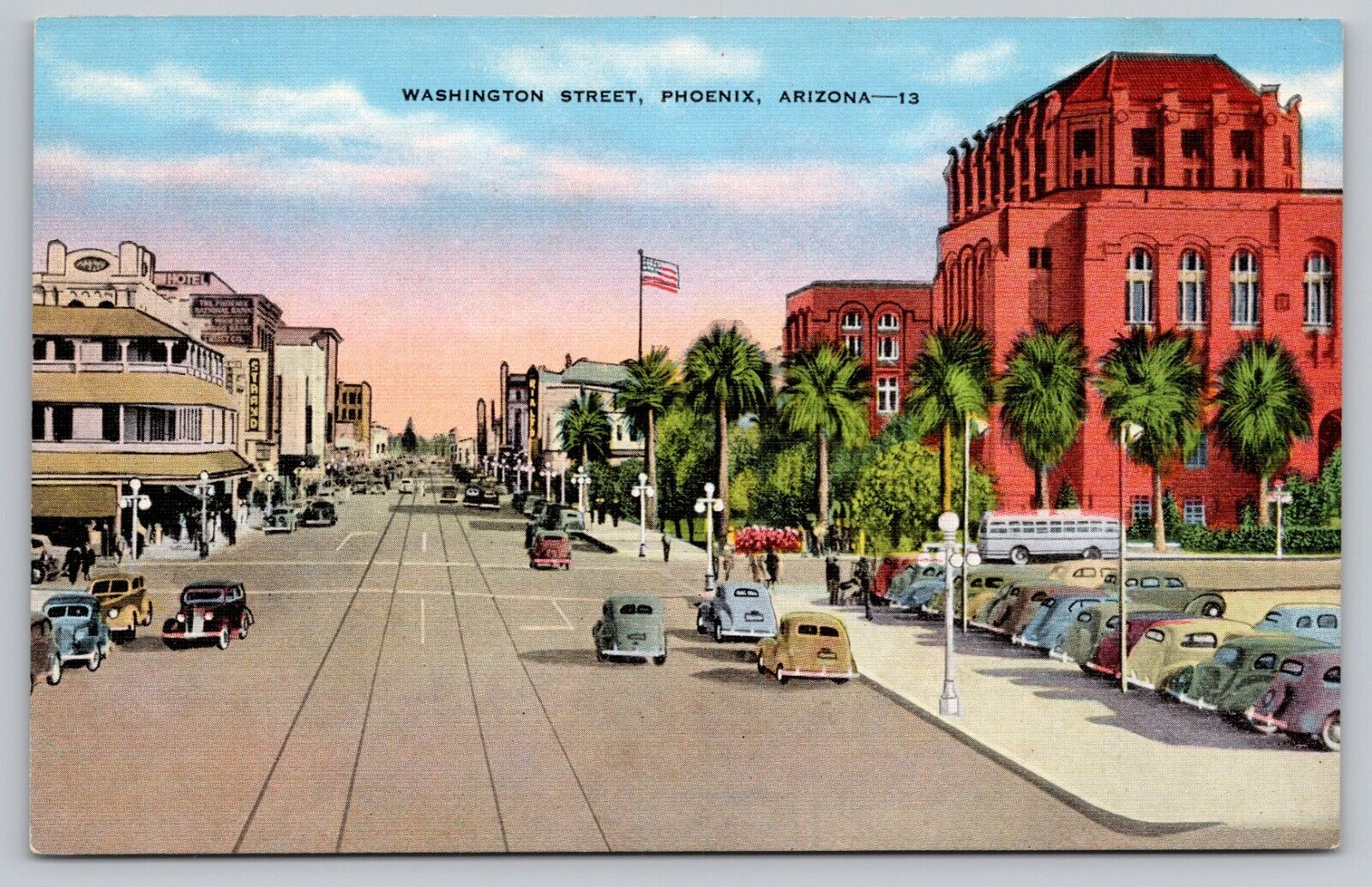 Postcard: Washington Street - Phoenix, Arizona - circa 1930s/40s, Unposted (Q34)