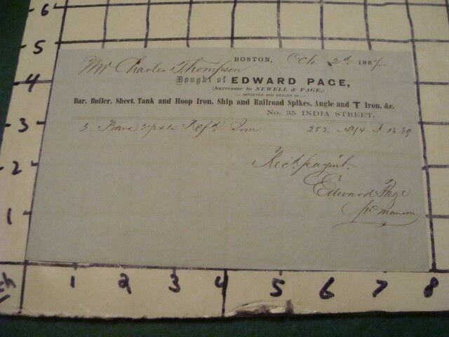 Orig BILLHEAD -- 1864 -- EDWARD PAGE - bar, boiler, sheet, tank, iron - BOSTON
