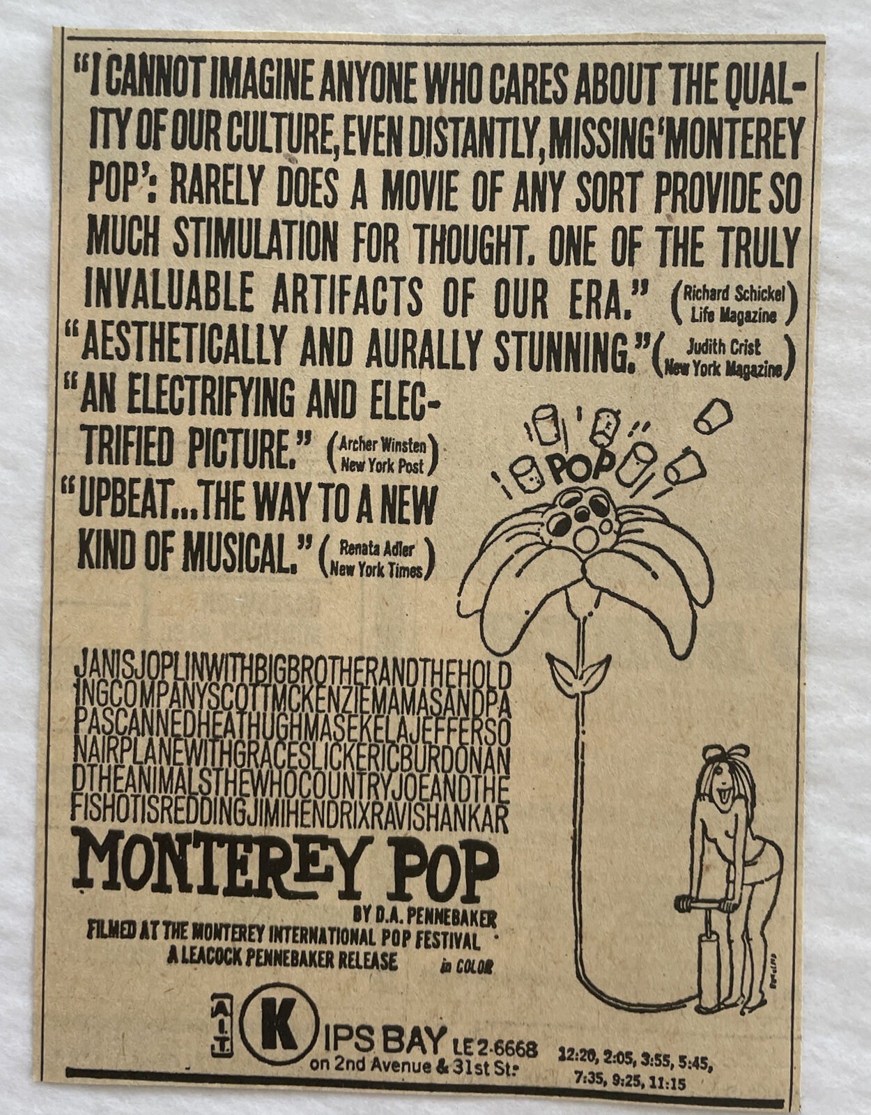 1967 MONTEREY POP FESTIVAL Film , Jimi, Janis, Mamas & Papas, Movie Ad