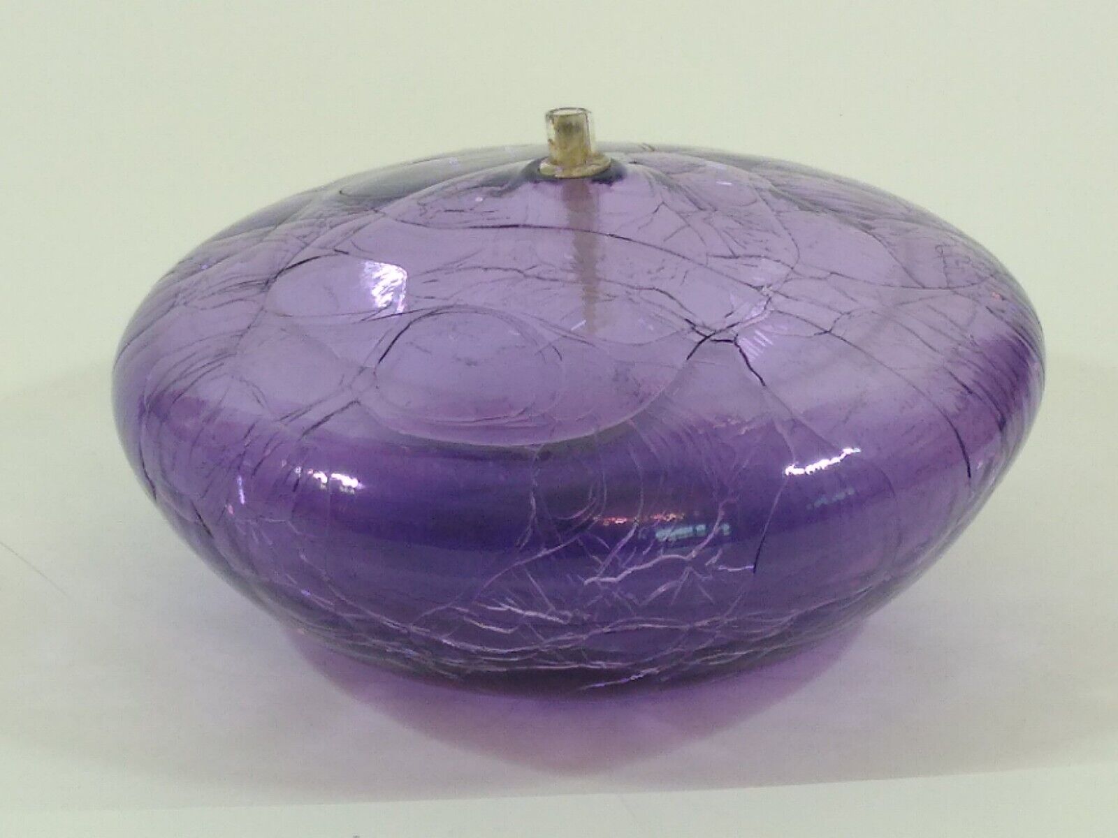 Vintage, Lavender/Purple, Hand Blown Crackel glass Oil Lamp (Blodgett Glass)1997