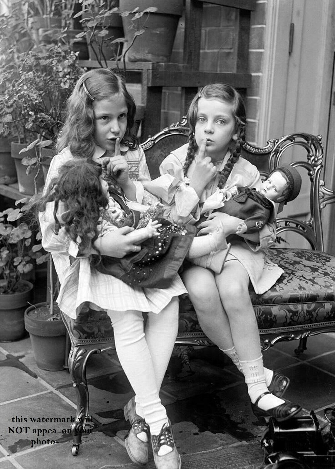 Vintage Girls Playing With Dolls PHOTO Cute Kids Creepy Scary Dolls, Circa 1920