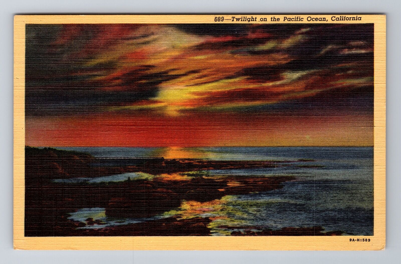Twilight On The Pacific Ocean In California, Antique, Vintage c1947 Postcard