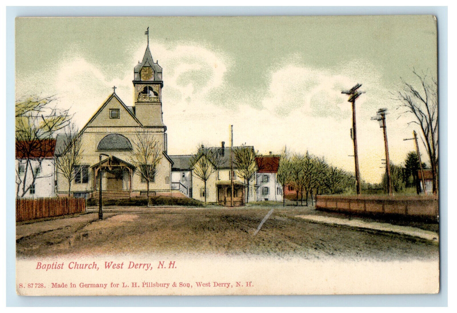 c1905 Baptist Church, West Derry New Hampshire NH Antique Unposted Postcard