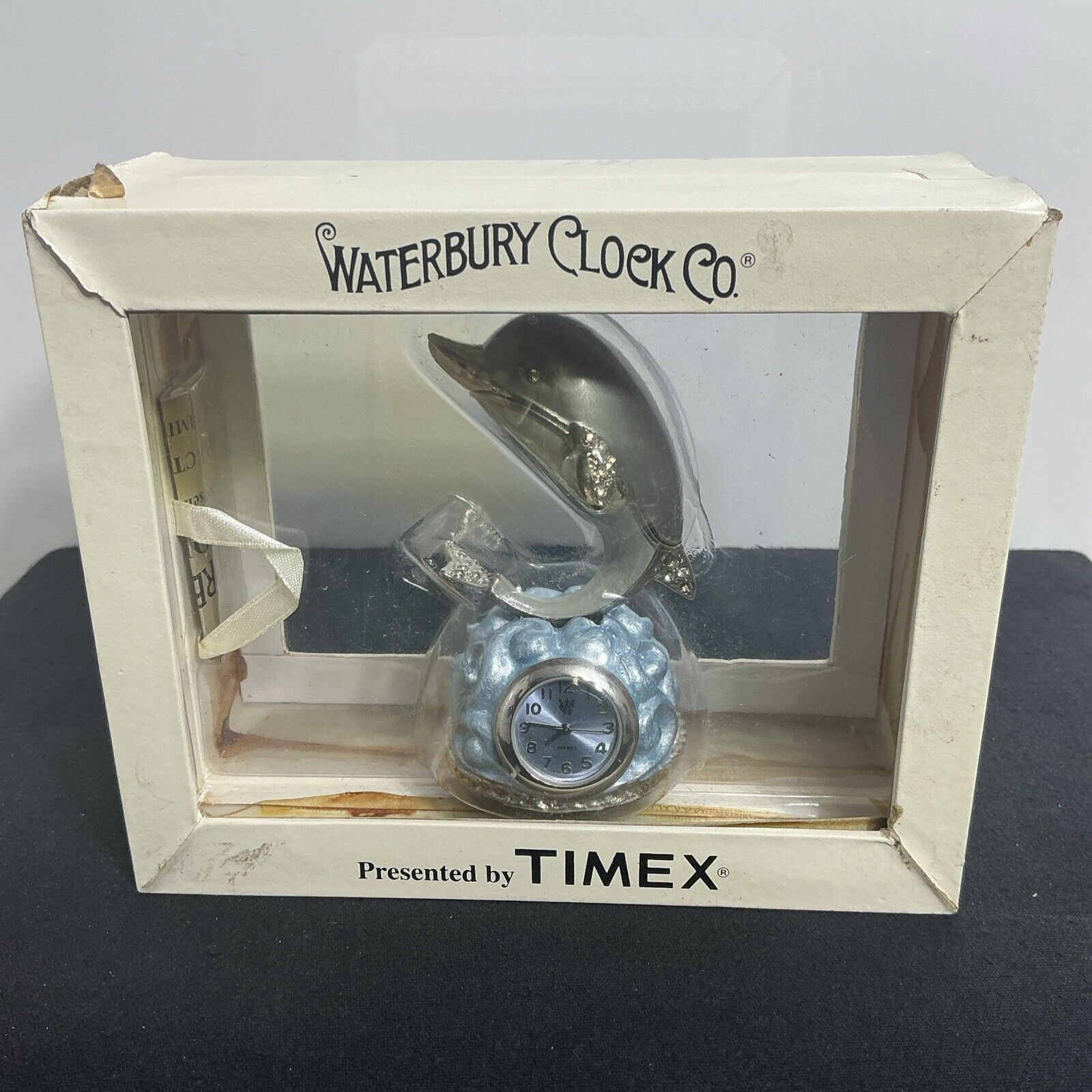Vintage Quartz Mini Clock  Waterbury Clock Company Timex NIB Dolphin Ocean
