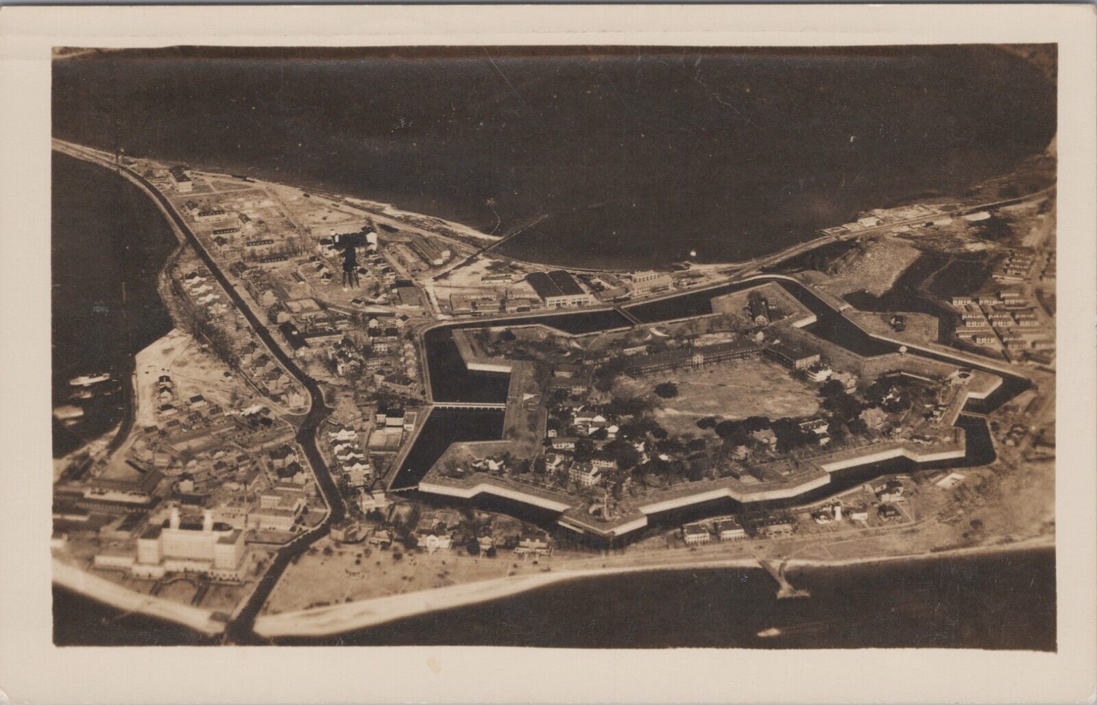 MR ALE RPPC 1939-PM Virginia VA Fort Monroe & Old Point Comfort Aerial View 1215