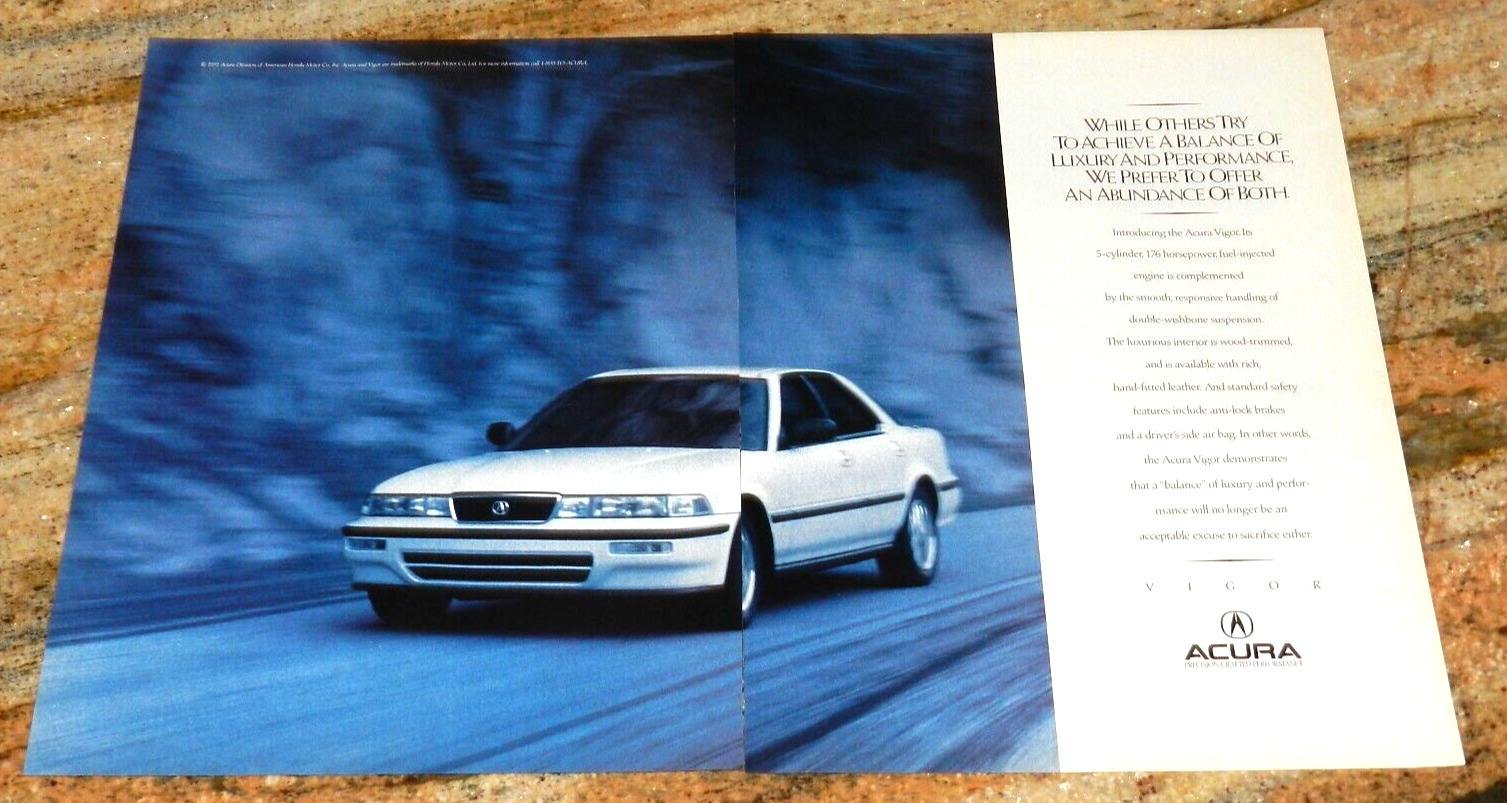 1992 Acura Vigor Original Magazine Advertisement Small Poster Version A
