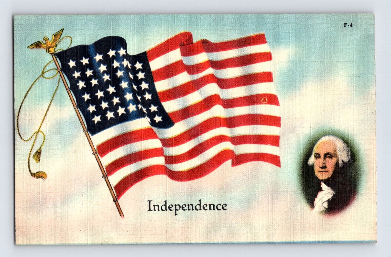 Postcard July Fourth American Flag President Washington 1940s Unposted Linen