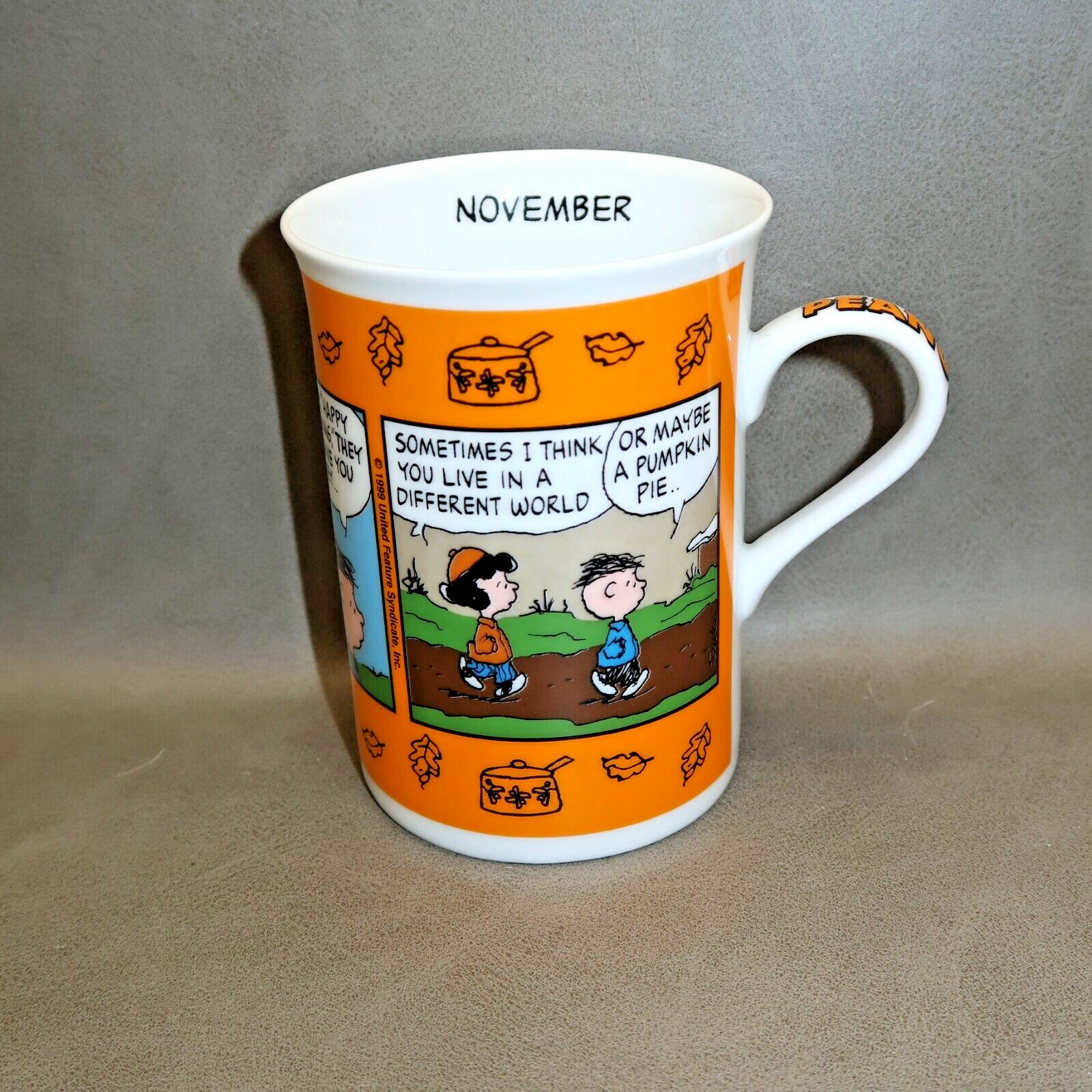 Peanuts Calendar Coffee Cup Mug November Happy Thanksgiving Danbury Mint Schulz