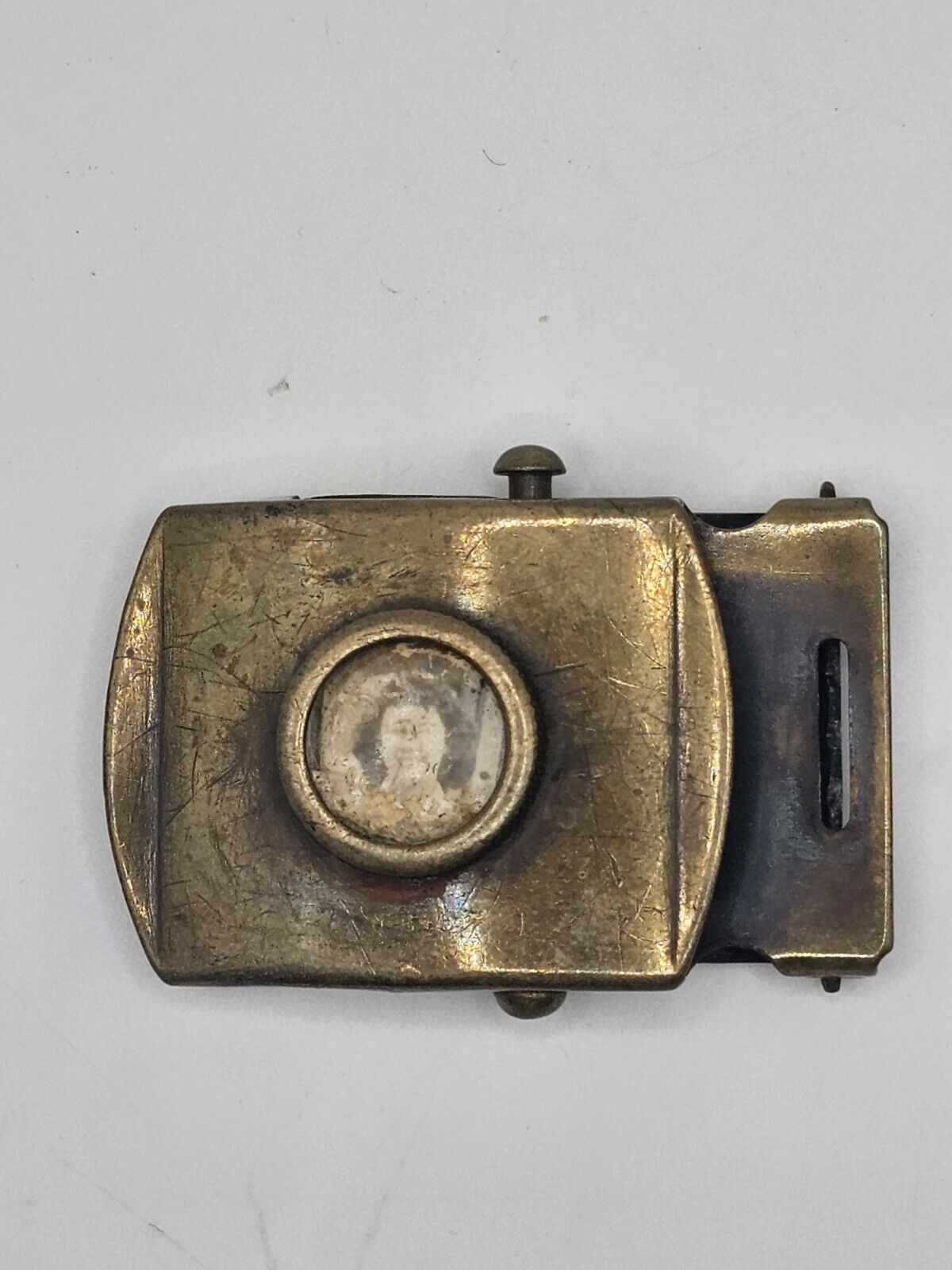 RARE UNIQUE WWI US Trench Art Belt Buckle Locket With Antique Photo