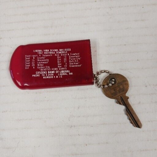 Vintage Pocked Rubber  Keychain Liberal High School 1967 Football Schedule