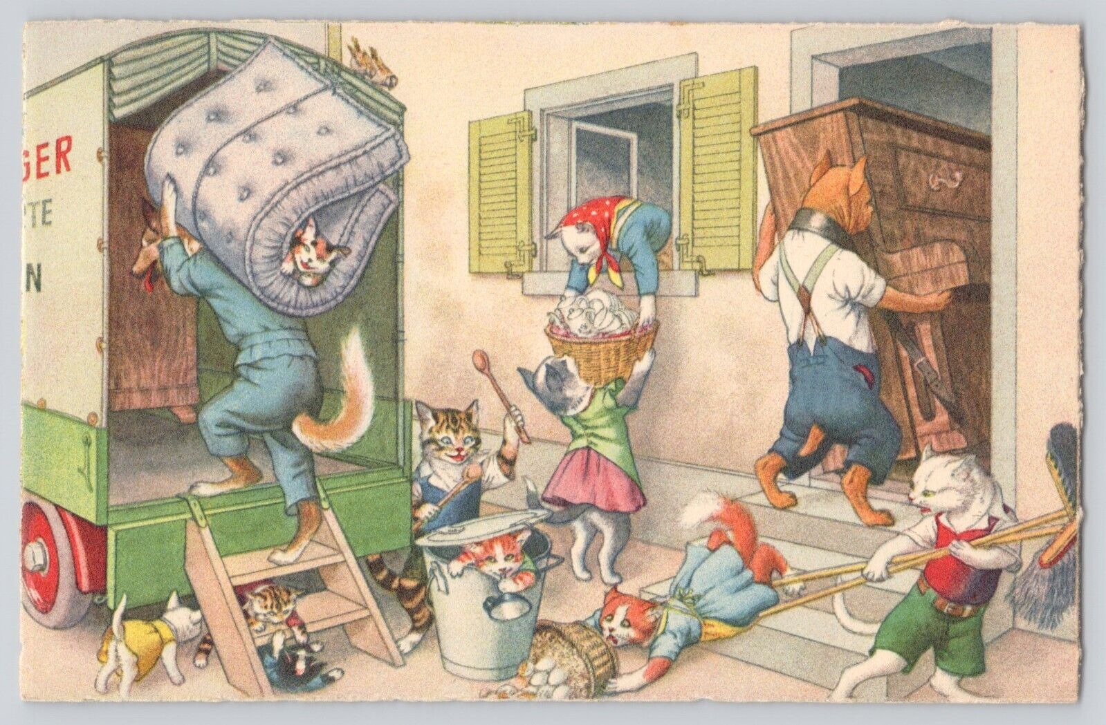 Postcard Alfred Mainzer Anthropomorphic Cats Moving Switzerland Kunzli Hartung
