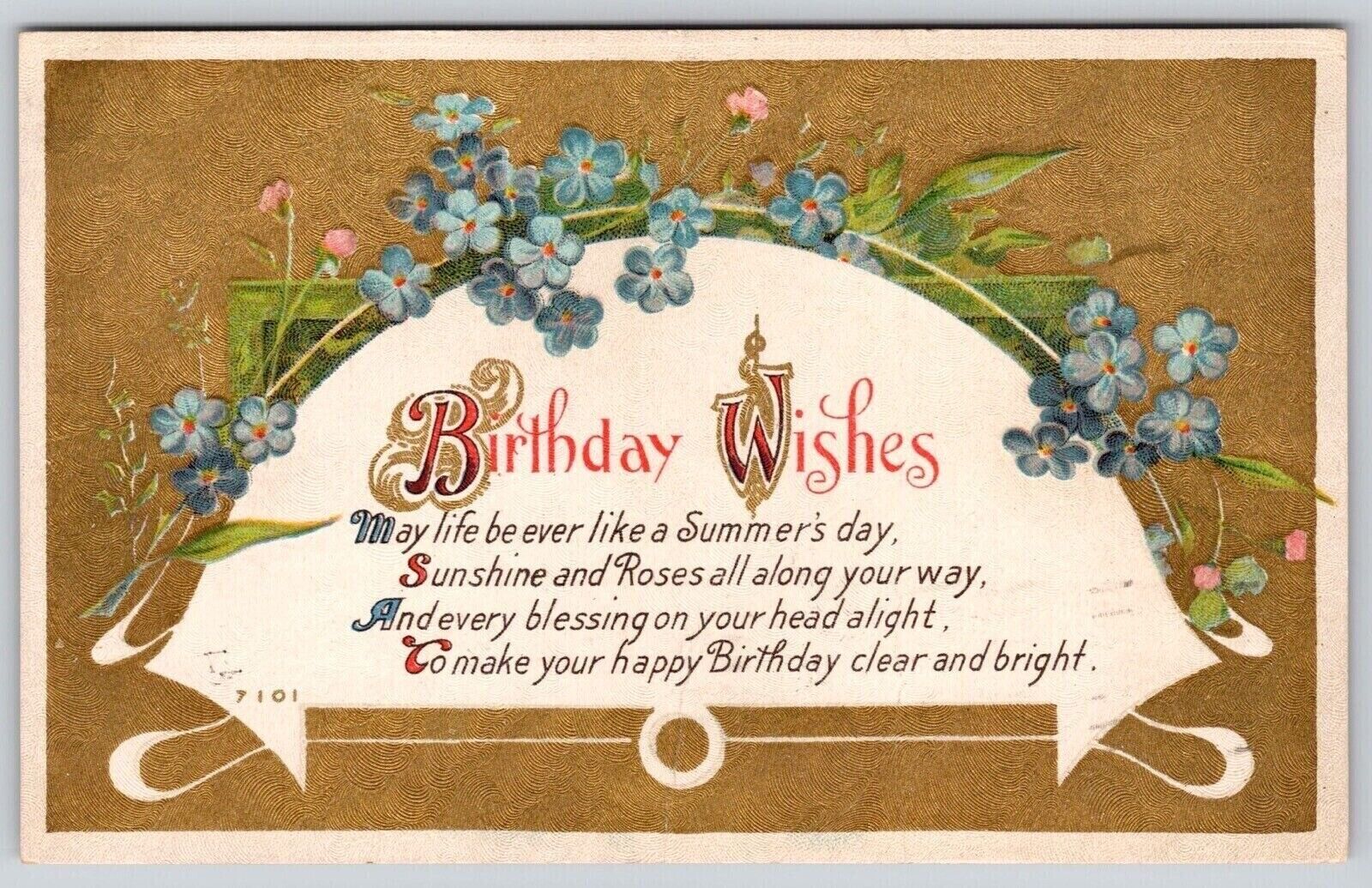 Birthday Wishes Antique Embellished Postcard PM Allentown PA Clean Cancel WOB 1c