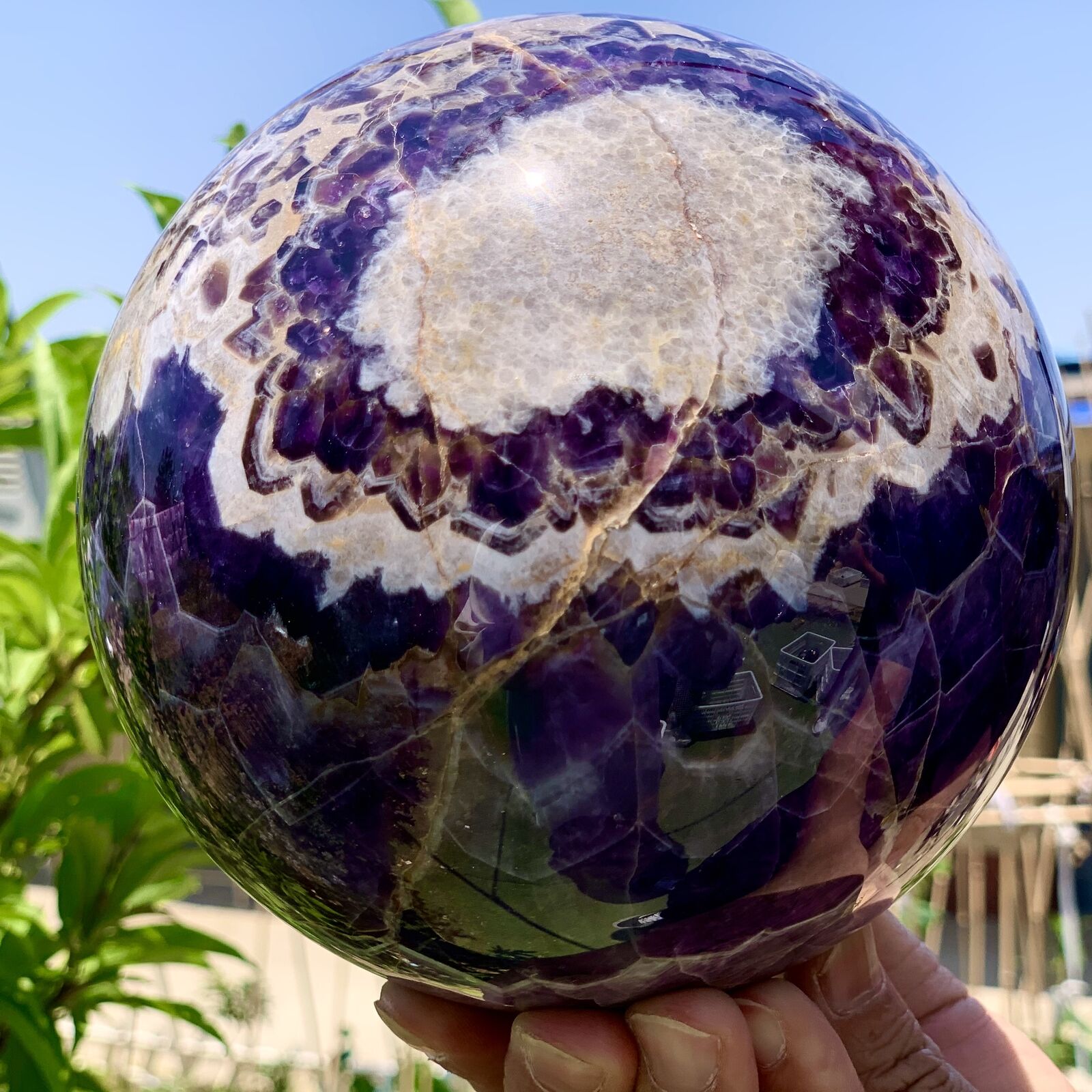 6.77LB  Natural beautiful Dream Amethyst Quartz Crystal Sphere Ball Healing