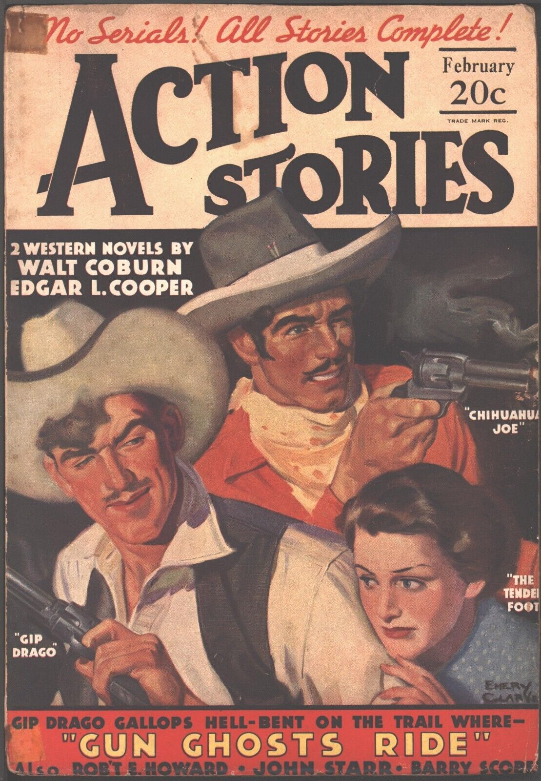 Action Stories 1936 February. Contains Pilgrims to the Pecos by Robert E. Howard