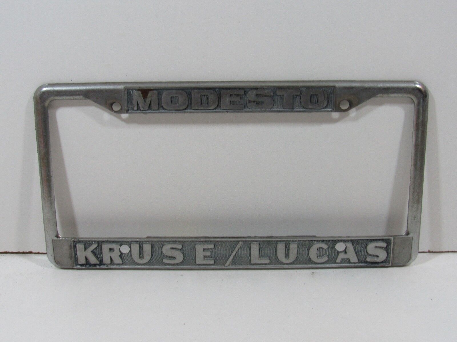 Modesto Kruse Lucas Porsche VW Dealership Metal License Plate Frame Holder Rare