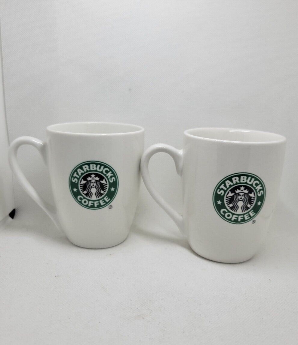 Set of 2 Starbucks White W/ Classic Mermaid 2007 Coffee Cup Mug\'s 10.2oz EUC