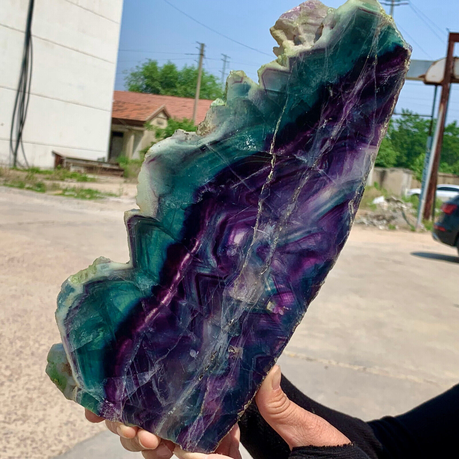 5.39LB Natural beautiful Rainbow Fluorite Crystal Rough stone specimens cure