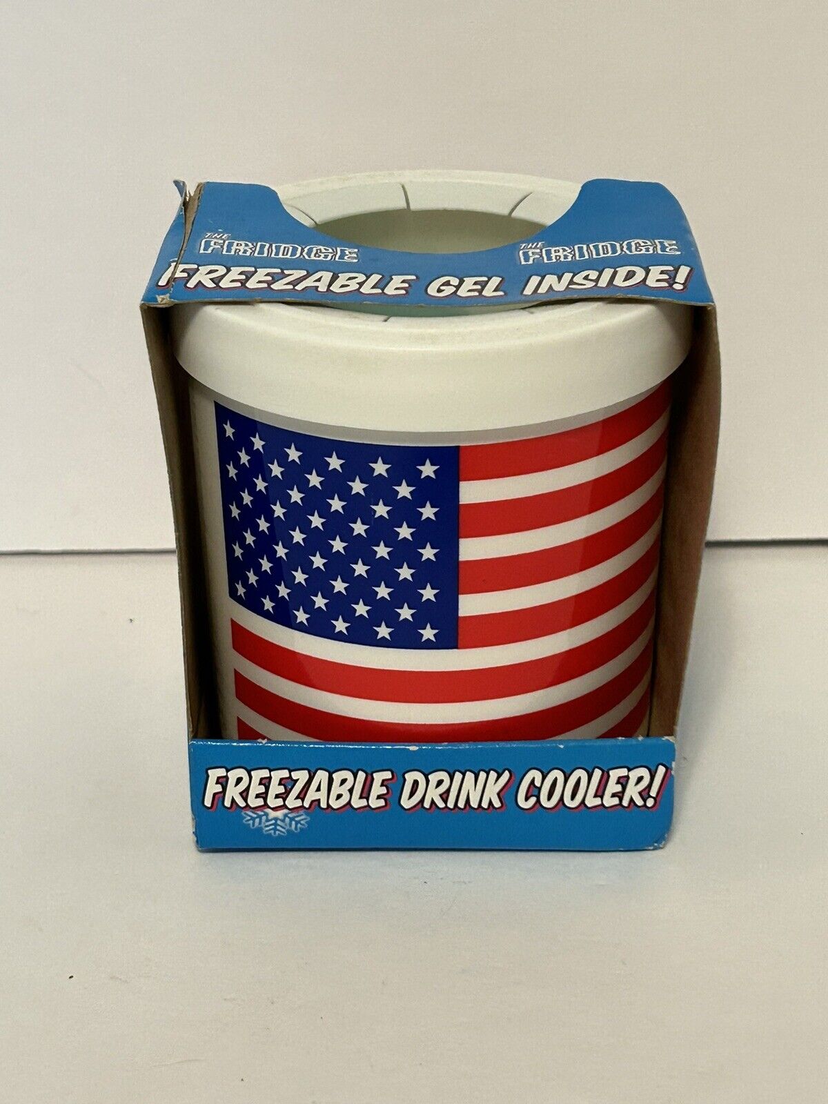 Vintage THE FRIDGE  Lifoam American Flag Freezable Drink Can Cooler Koozie USA