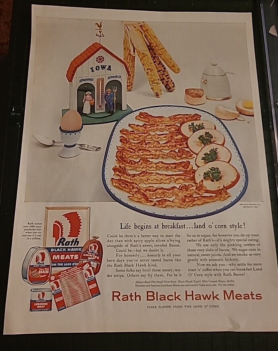 Rath Black Hawk Meats Print Ad 1955 10x13