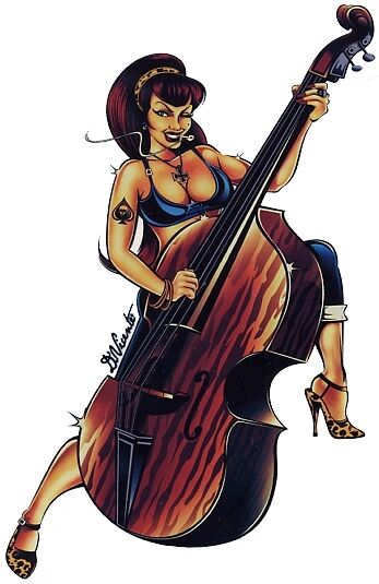 SEXY Slappin Pussy BASS GUITAR GIRL Kulture HOTROD STICKER/ DECAL by Vincente