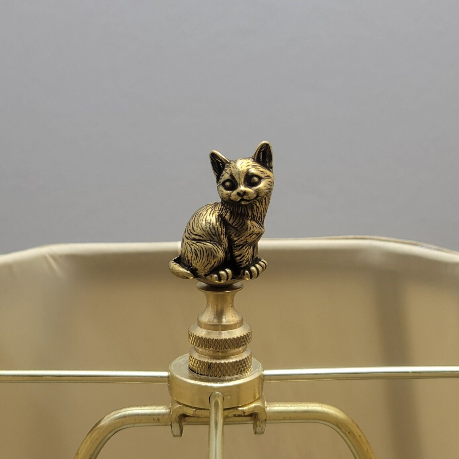 Solid Brass Kitten/Cat Lamp Finials Polished or Antique Brass Bases Cat Lovers