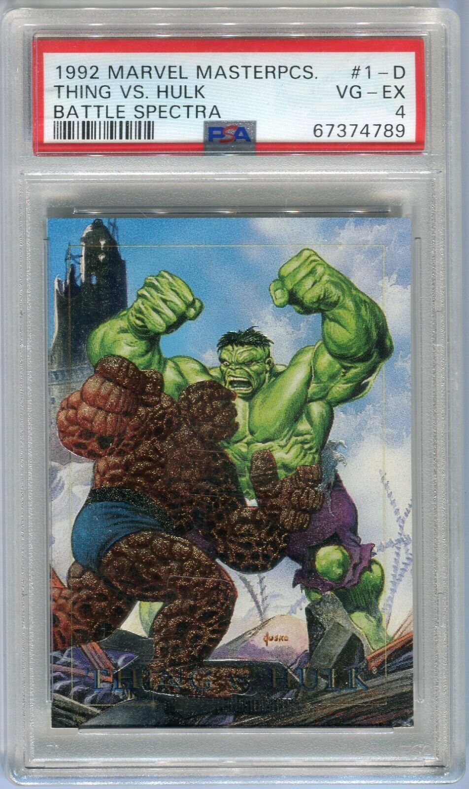 1992 SkyBox Marvel Masterpieces Battle Spectra Insert #1-D Hulk vs. Thing PSA 4