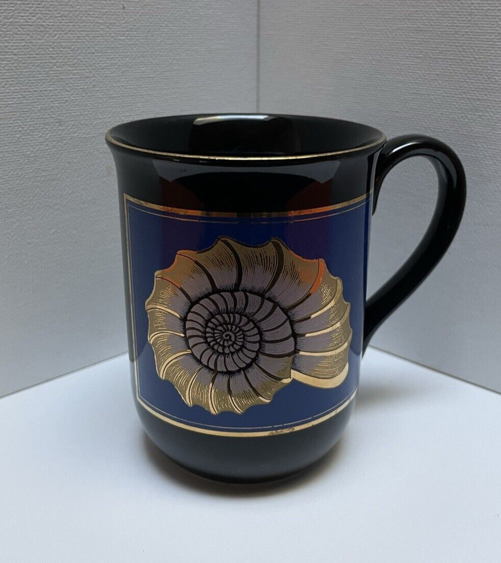 Vintage Otagiri Nautilus Coffee Mug Dark Blue Cup Gold Trim Nautilus Shell EUC