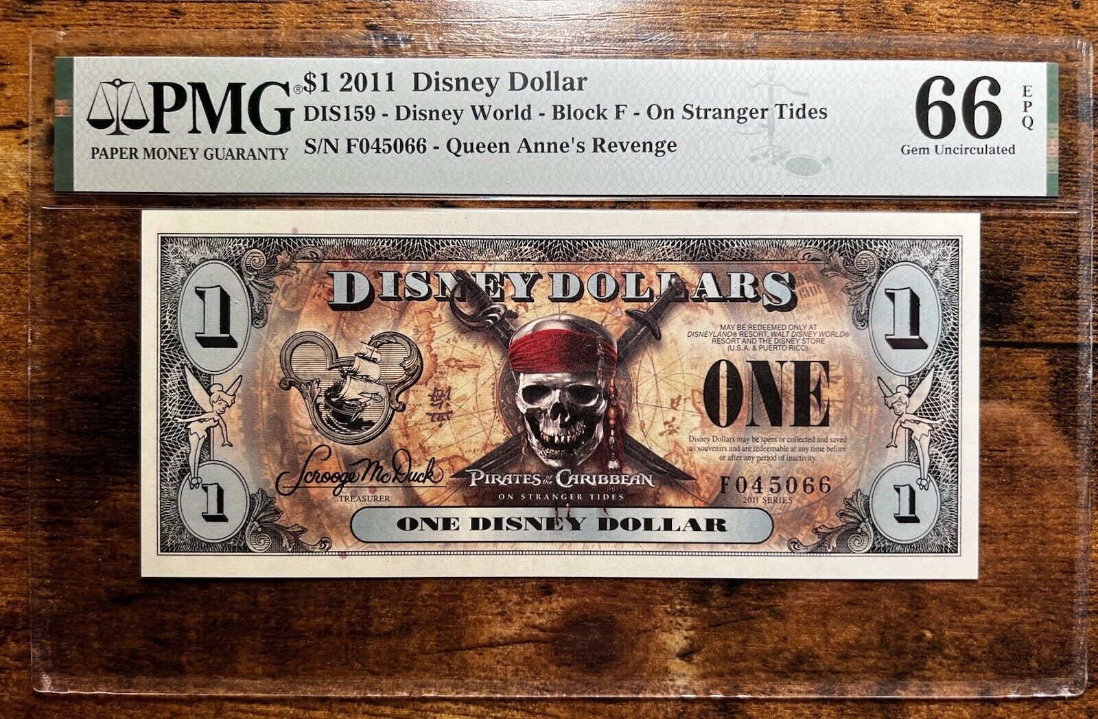 2011 $1 Disney Dollar Queen Anne's Revenge On Stranger Tides PMG GEM UNC 66EPQ
