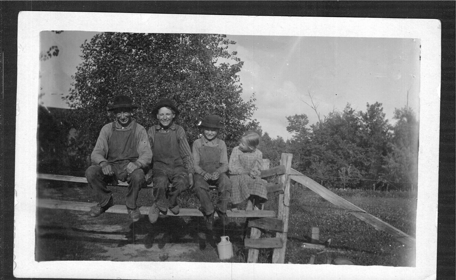Postcard c1910 Vintage RPPC AZO Up Triangle Farm Family on Fence w Jug