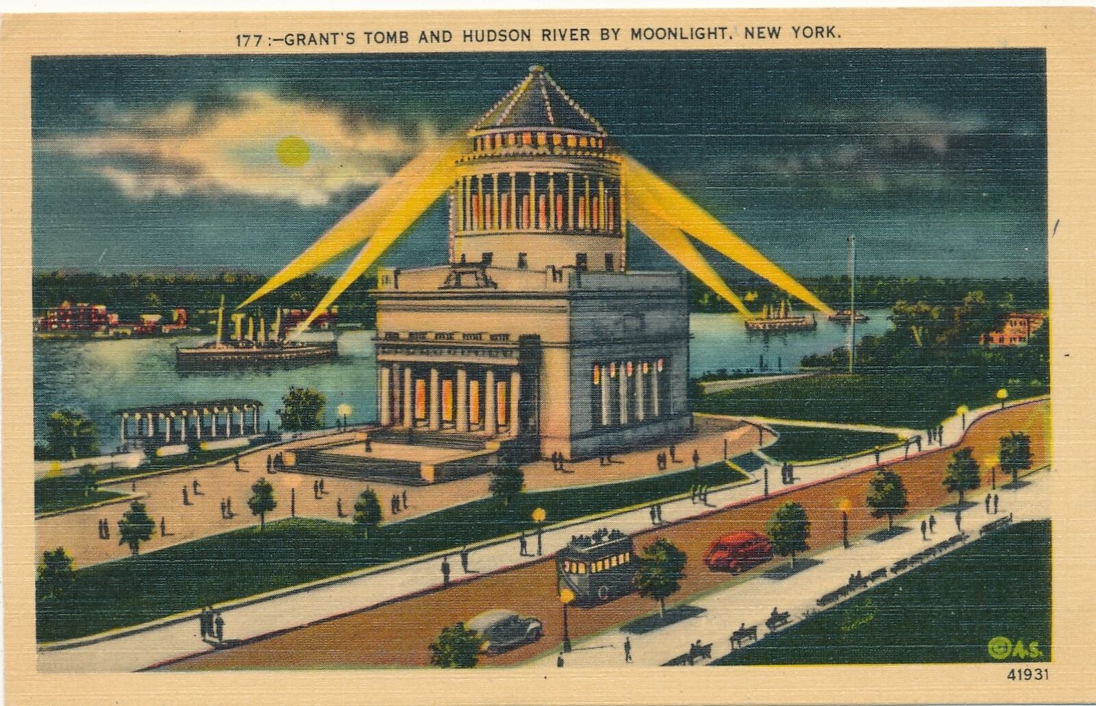 NEW YORK CITY - Grant's Tomb And Hudson River By Moonlight Postcard