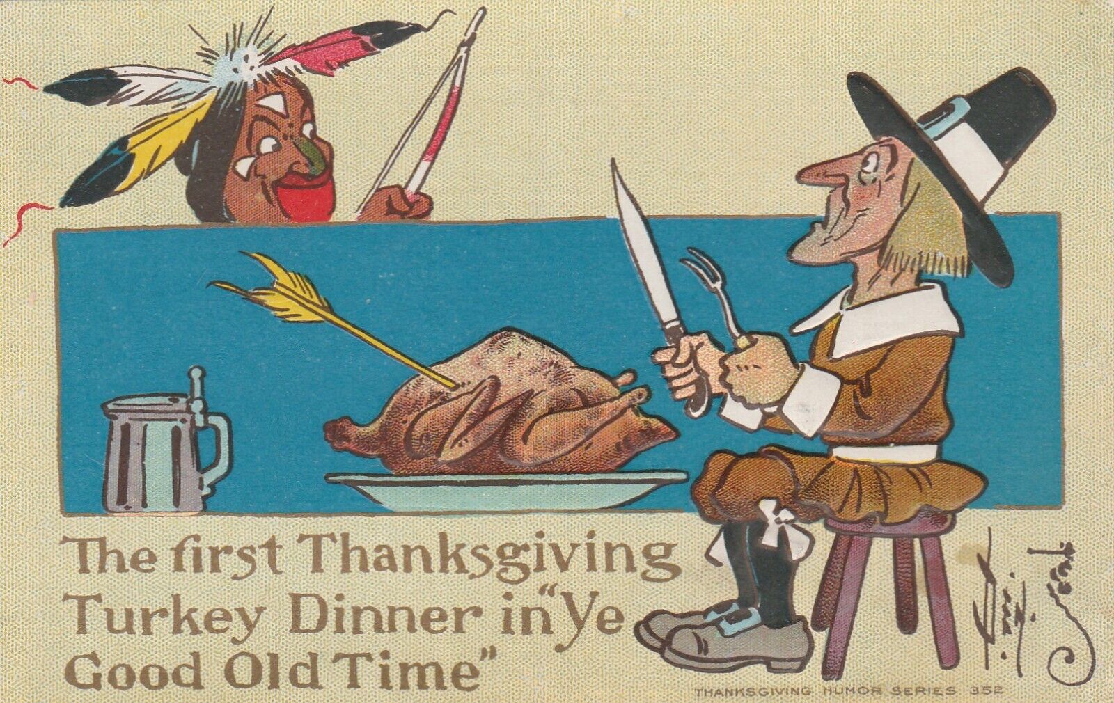 Fantasy Thanksgiving/Indian postcard c1910