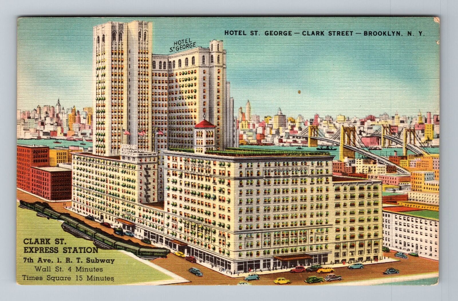 Brooklyn NY-New York, Hotel St George, Clark Street, Vintage Postcard