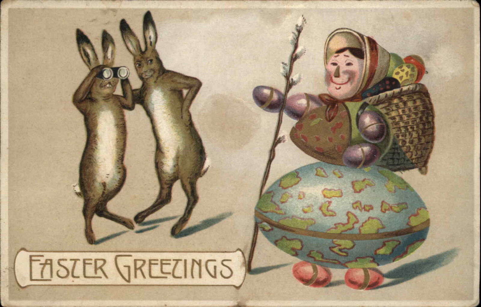 1909 Easter Fantasy Metamorphic Egg Woman SURREALISM Rabbits BINOCULARS
