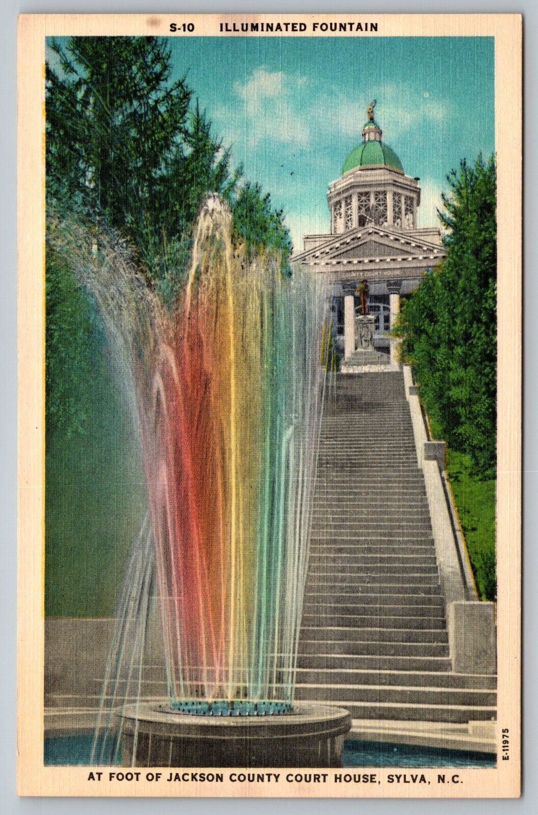 Postcard Illuminated Fountain Jackson County Court House Sylva North Carolina 