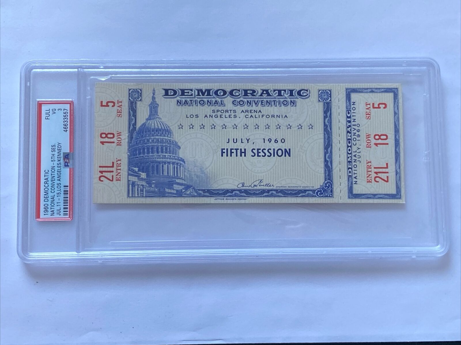 1960 Democratic National Convention Fifth Session Ticket John F. Kennedy PSA