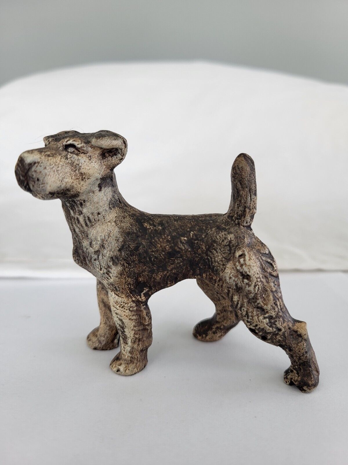 Vintage Wire Haired Fox Terrier Airedale Dog Paperweight Cast Iron Hubley(?)