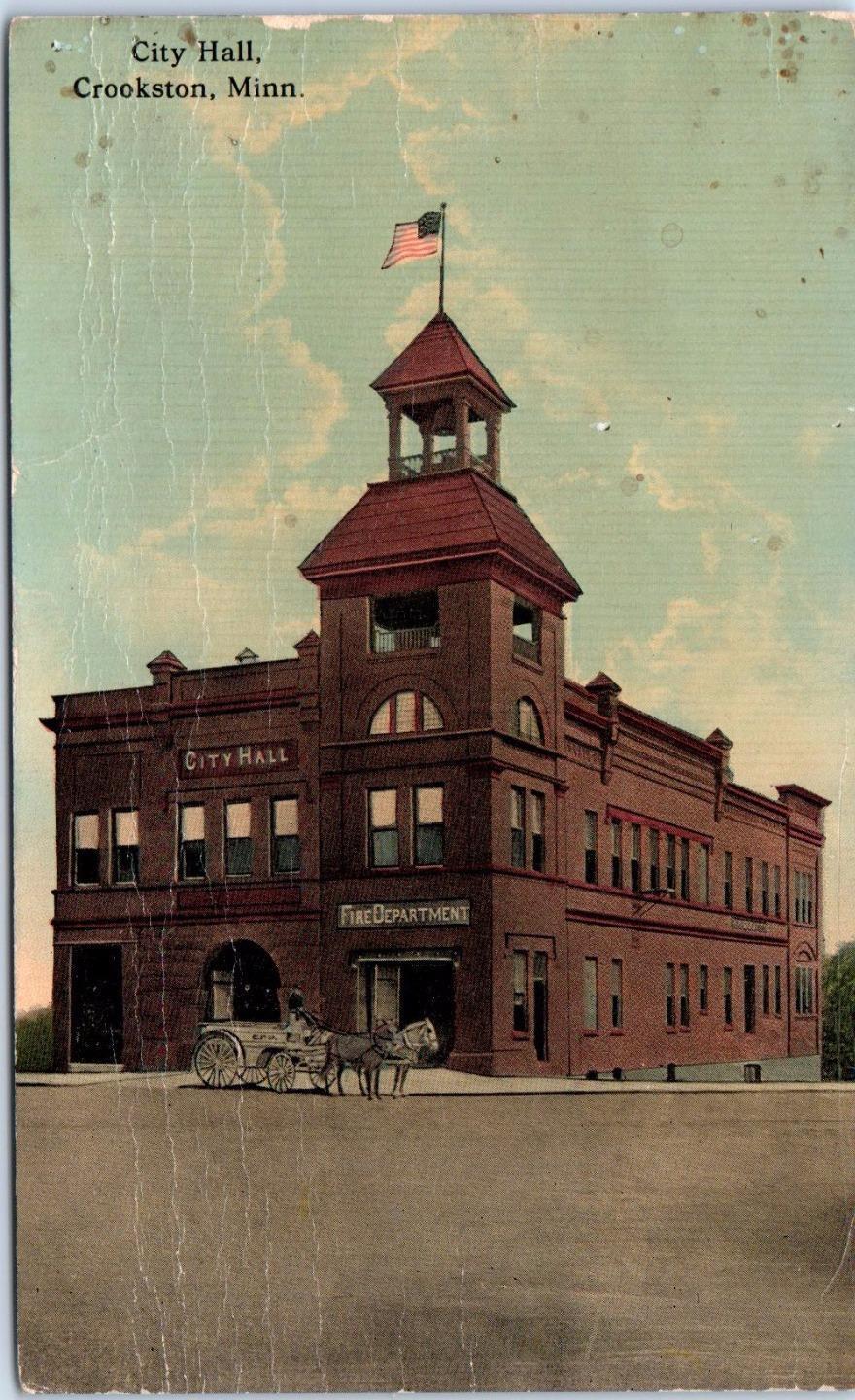 CROOKSTON, MN Minnesota   FIRE DEPARTMENT & City Hall     c1910s   Postcard