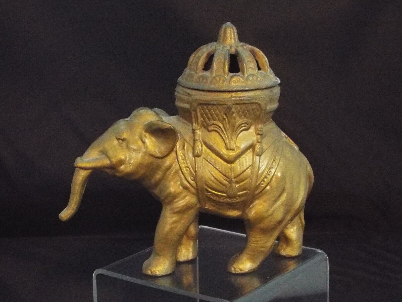 Antique VANTINES Elephant Incense Burner Beautiful Gold Paint Intact - 0248
