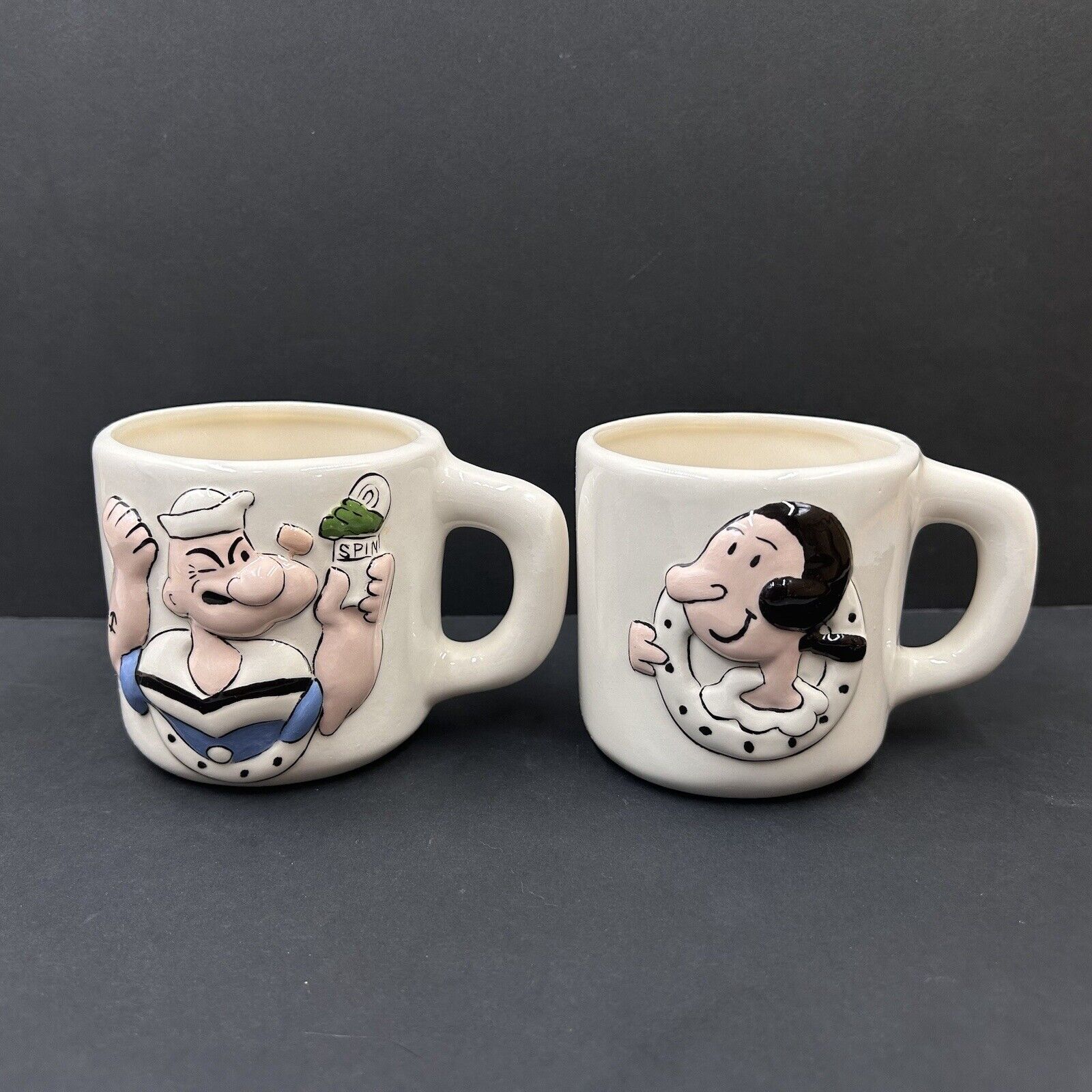 Set of 2 Vintage Popeye and Olive Oyl Raised Relief 3D Mugs Chester Illinois