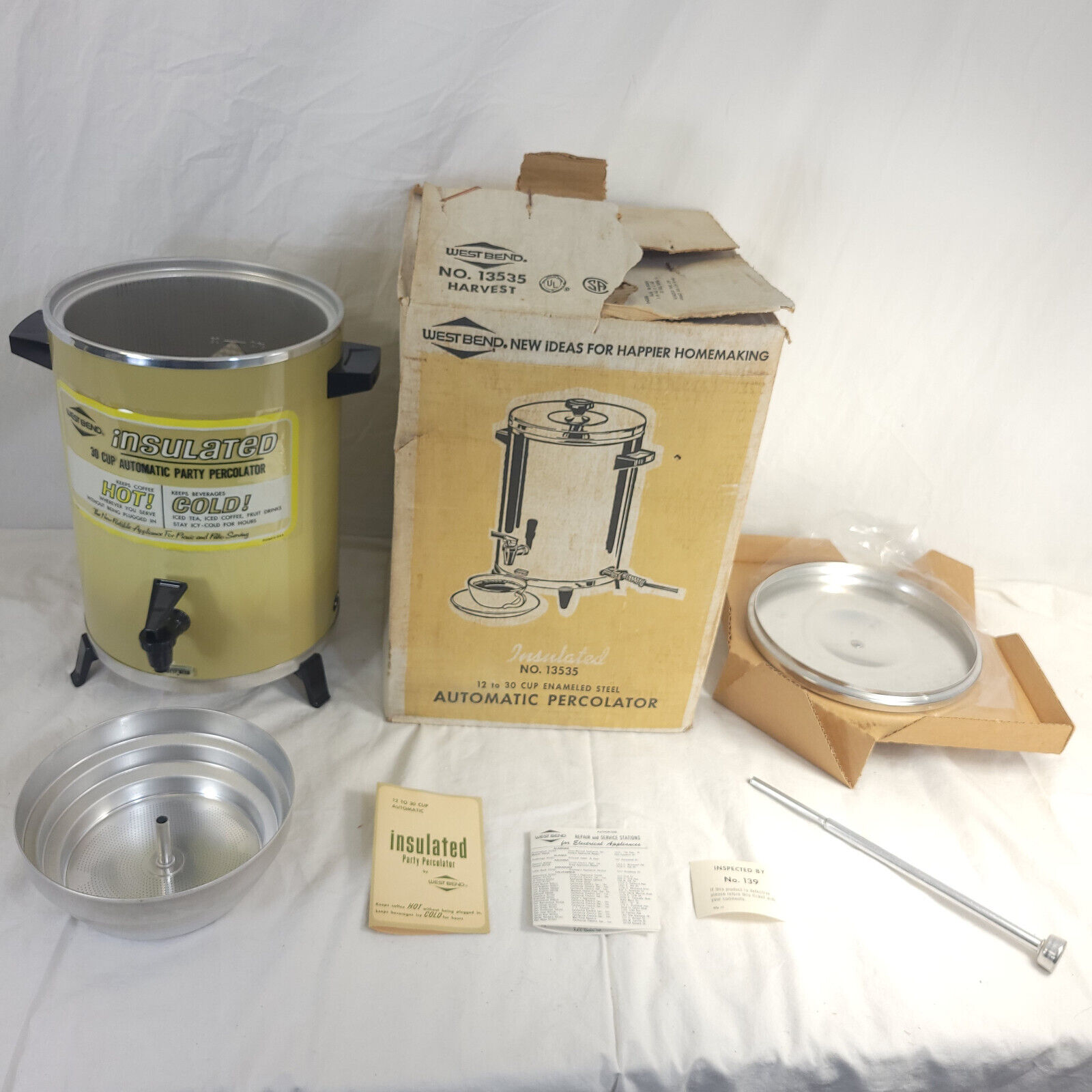 Vintage West Bend Coffee Percolator 13535 Insulated Auto Party 30 Cup NOS