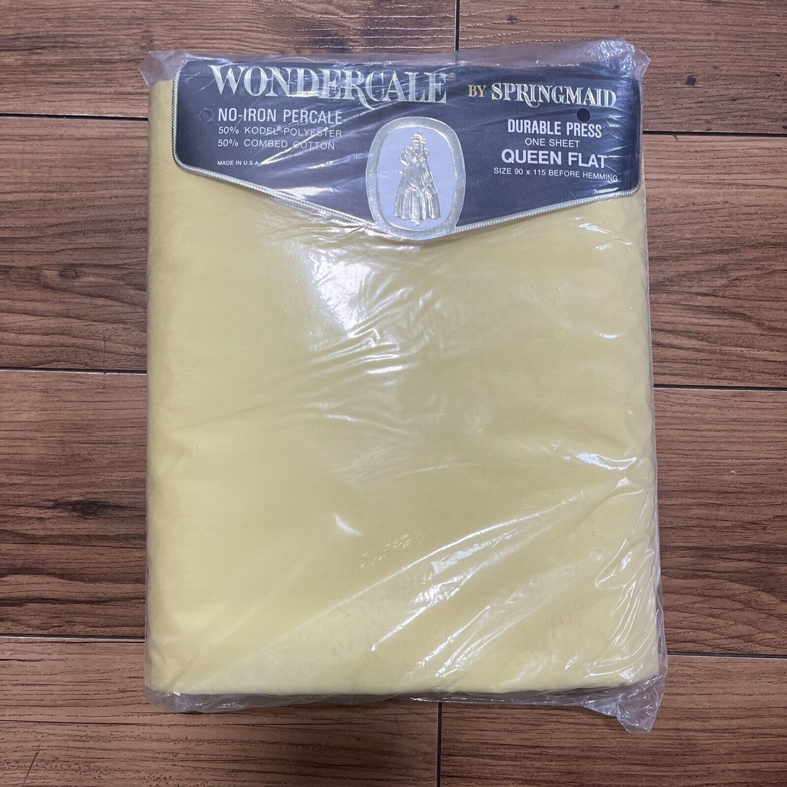 Vintage SPRINGMAID Yellow Wondercale No-Iron Percale QUEEN FLAT SHEET