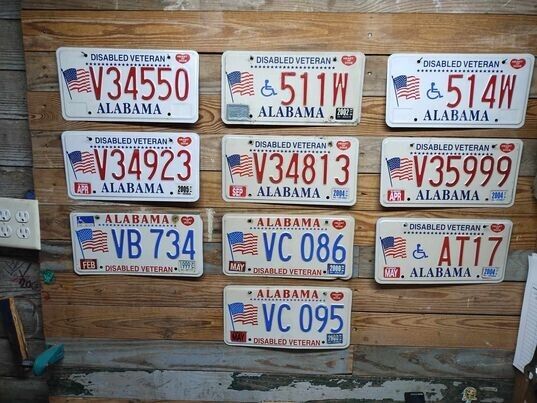 Alabama Lot of 10 expired Disabled Veteran License plates V34550