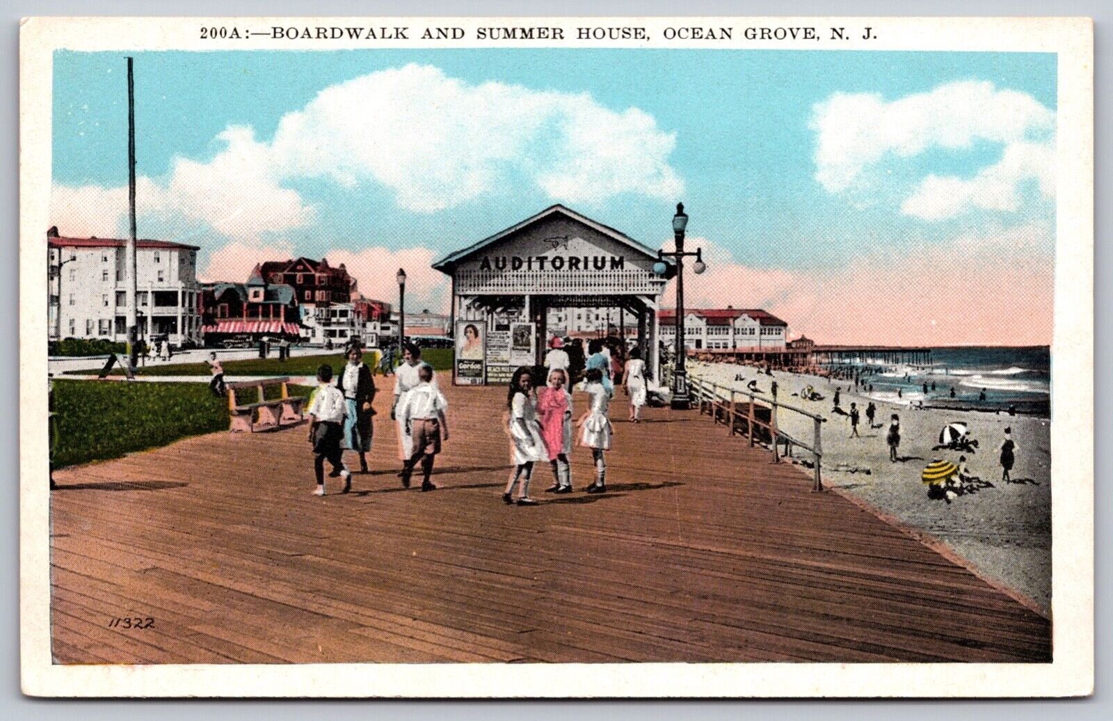 Postcard Boardwalk and Summer House Ocean Grove New Jersey circa 1920s