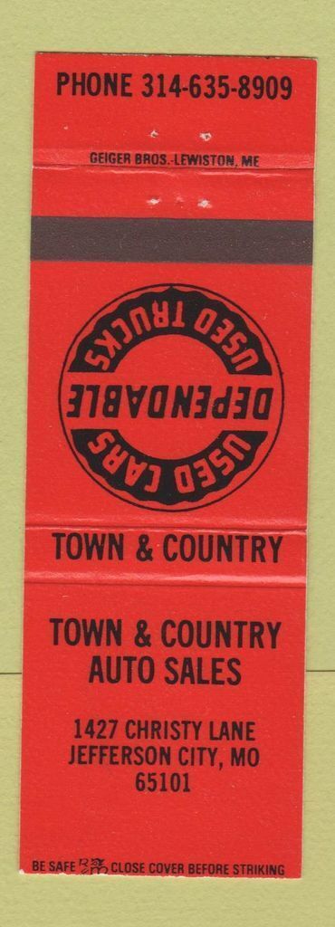 Matchbook Cover - Town and Country Auto Sales Jefferson City MO