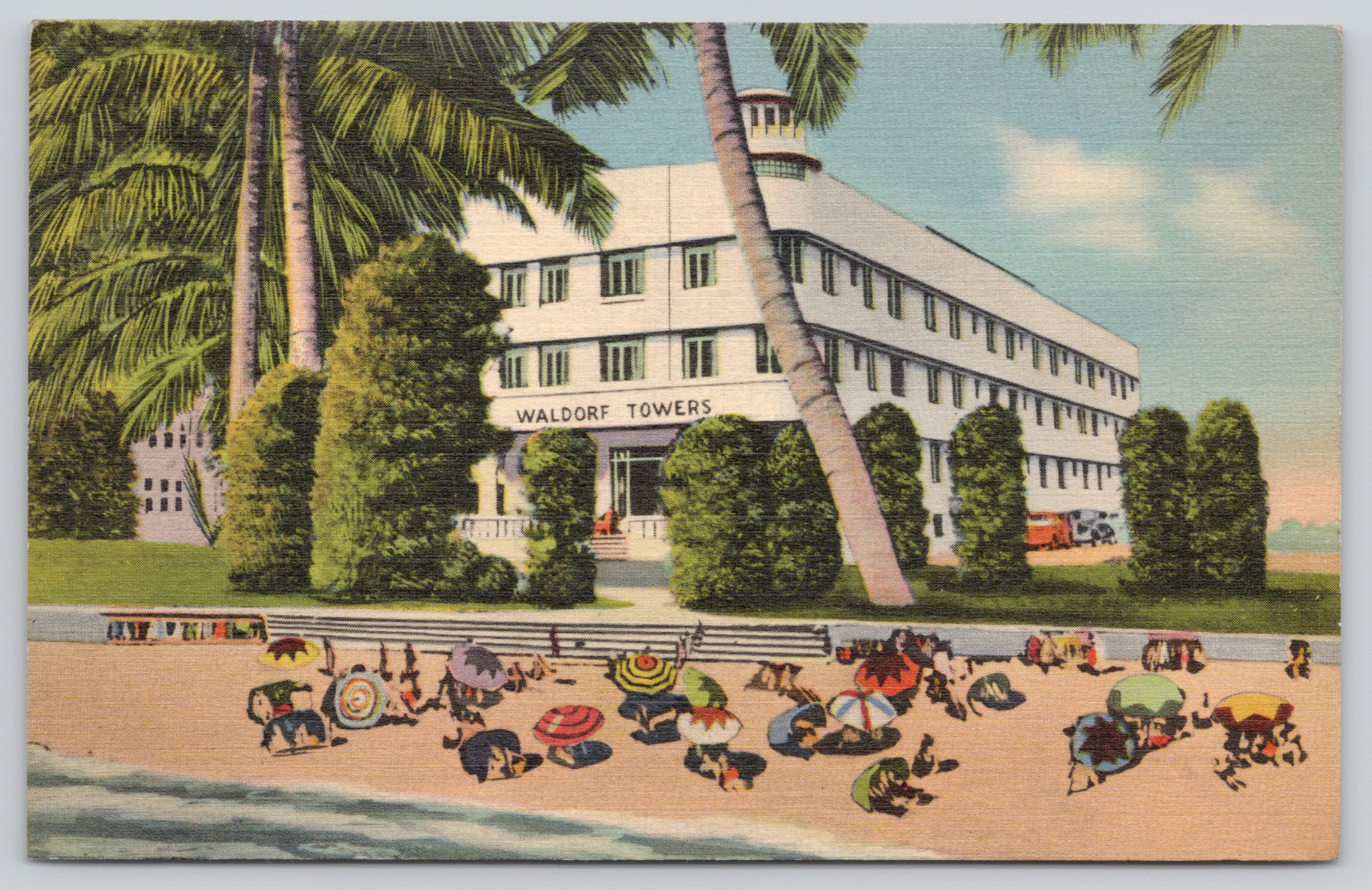 Postcard Miami Beach, Florida, Waldorf Towers Hotel, Linen A268