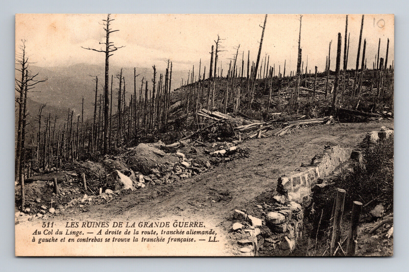 WWI Era French Postcard Ruins at Col du Linge German & French Trenches