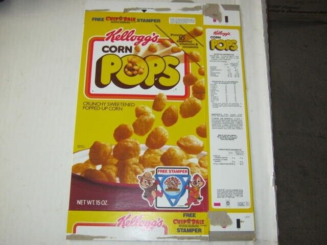 Kellogg's CORN POPS Cereal Box 1984 with 2 Chip n Dale Stampers