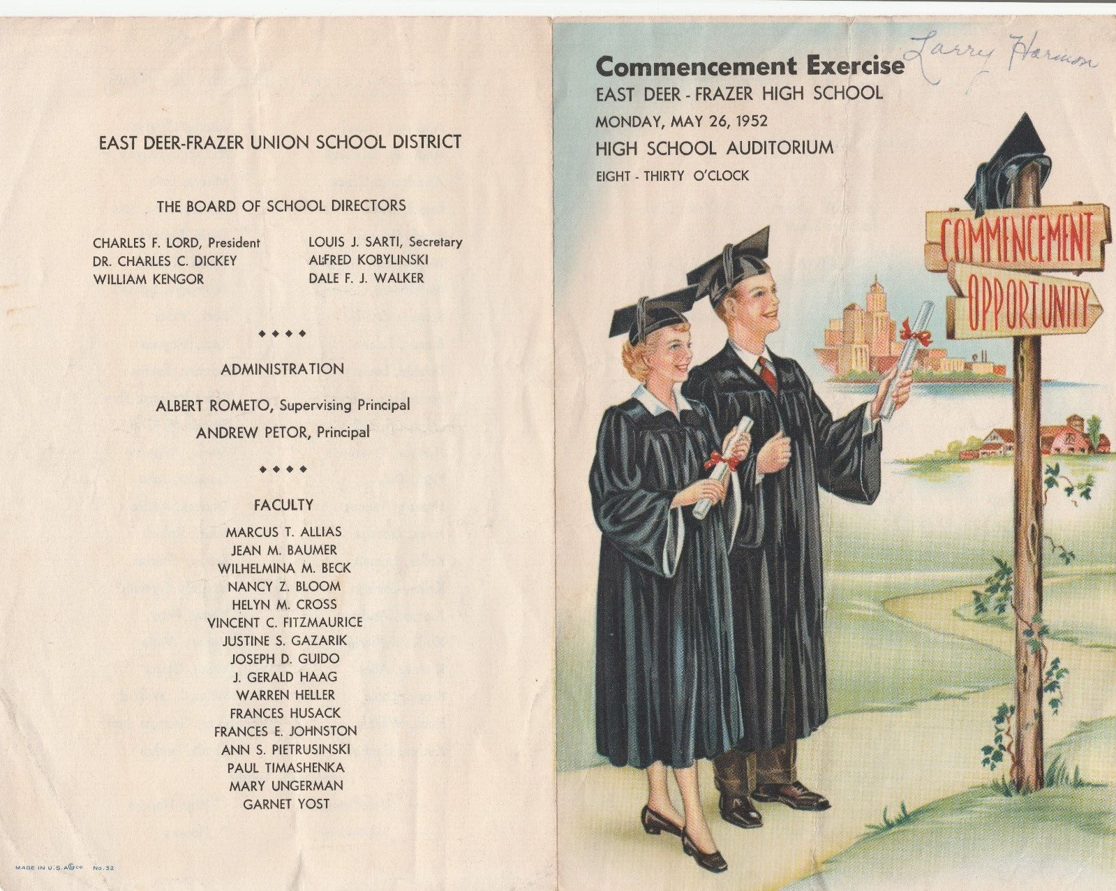 East Deer Frazier Creighton Pa 1952 Commencement Program AB2