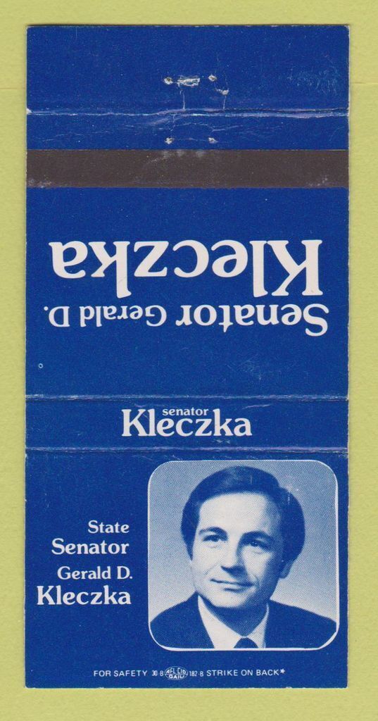Matchbook Cover - Gerald Kleczka State Senator Election Wisconsin  30 Strike